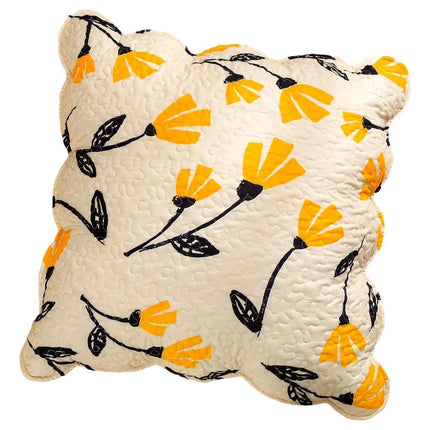 DaDa Bedding Yellow Fleur Floral Golden Orange Ivory Cream Scalloped Euro Pillow Sham Cover, 26" x 26" (18112)