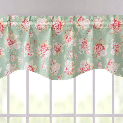 DaDa Bedding Hint of Mint Floral Pastel Roses Cottage Window Curtain Valance - 18" x 52" (JHW-3036)