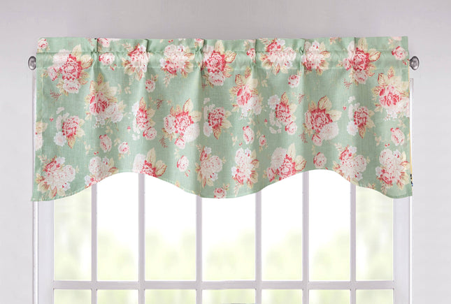 DaDa Bedding Hint of Mint Floral Pastel Roses Cottage Window Curtain Valance - 18" x 52" (JHW-3036)