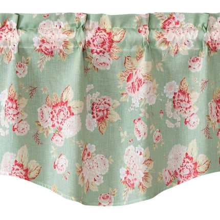 DaDa Bedding Hint of Mint Floral Pastel Roses Cottage Window Curtain Valance - 18" x 52" (JHW-3036)