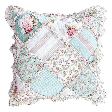 DaDa Bedding Set of 2-Pieces Hint of Mint Floral Patchwork Throw Pillow Covers, 18" x 18" (JHW3036)