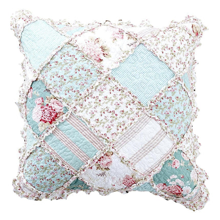 DaDa Bedding Patchwork Hint of Mint Floral Cotton Patchwork Euro Pillow Cover