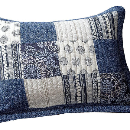 DaDa Bedding Denim Blue Elegance Floral Patchwork Farmhouse Pillow Sham (JHW660)