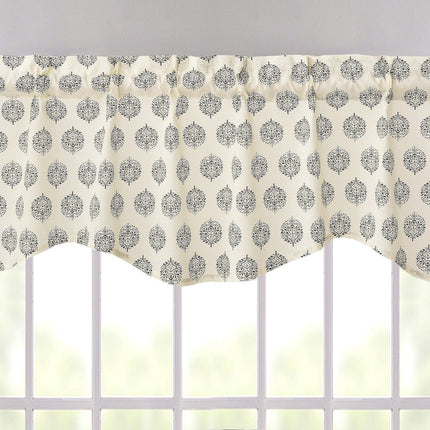 DaDa Bedding Ivory Blue Elegance Mini Medallions Floral Window Curtain Valance - 18" x 52" (JHW-660)