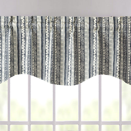 DaDa Bedding Denim Blue Elegance Striped Floral Window Curtain Valance - 18" x 52" (JHW-660)