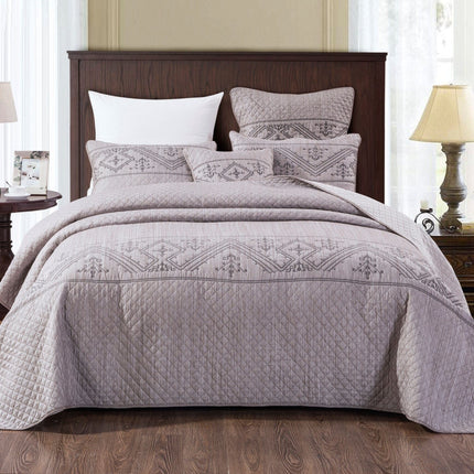 DaDa Bedding Whimsical Lavender Grey Cottage Soft Quilted Coverlet Bedspread Set (JHW866)