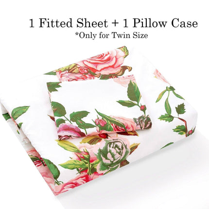 DaDa Bedding Romantic Roses Lovely Spring Pink Floral Fitted Bed Sheet w/ Pillow Cases (JHW879-Fitted)