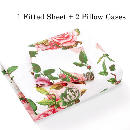 DaDa Bedding Romantic Roses Lovely Spring Pink Floral Fitted Bed Sheet w/ Pillow Cases (JHW879-Fitted)