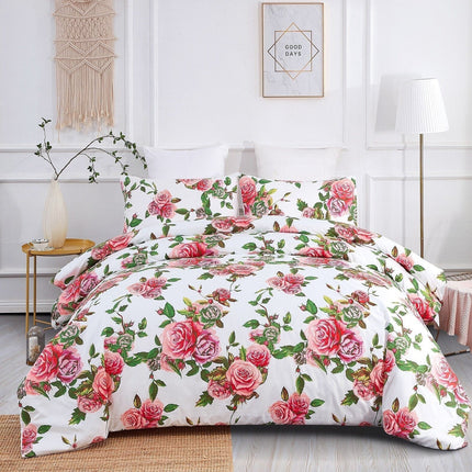 DaDa Bedding Romantic Roses Lovely Spring Pink Floral Duvet Cover Set w/ Pillow Cases (JHW-879)