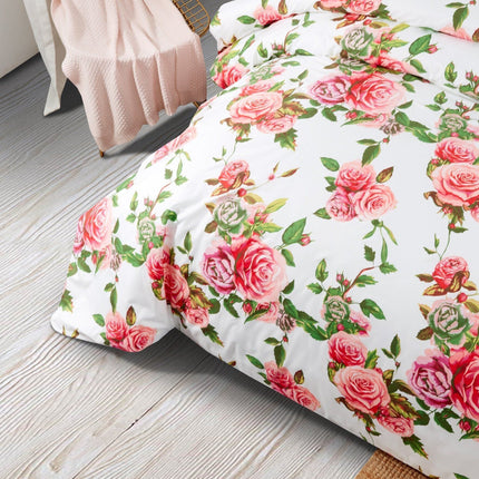 DaDa Bedding Romantic Roses Lovely Spring Pink Floral Duvet Cover Set w/ Pillow Cases (JHW-879)