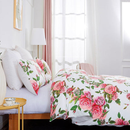 DaDa Bedding Romantic Roses Lovely Spring Pink Floral Duvet Cover Set w/ Pillow Cases (JHW-879)