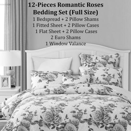 DaDa Bedding Bed in a Bag Bundle Set - Romantic Roses Lovely Blooming Floral Bedding Set (JHW-879)