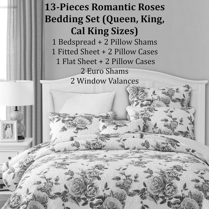 DaDa Bedding Bed in a Bag Bundle Set - Romantic Roses Lovely Blooming Floral Bedding Set (JHW-879)