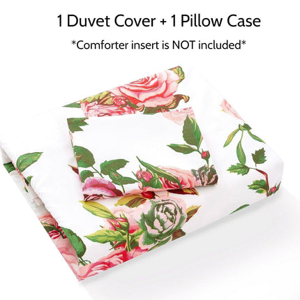 DaDa Bedding Romantic Roses Lovely Spring Pink Floral Duvet Cover Set w/ Pillow Cases (JHW-879)