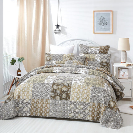 DaDalogy Bedding Bed in a Bag Bundle Set - Bohemian Paisley Dreams Floral Olive Brown Patchwork Bedspread Set (JHW885)
