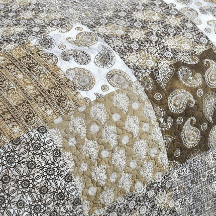 DaDalogy Bedding Bed in a Bag Bundle Set - Bohemian Paisley Dreams Floral Olive Brown Patchwork Bedspread Set (JHW885)