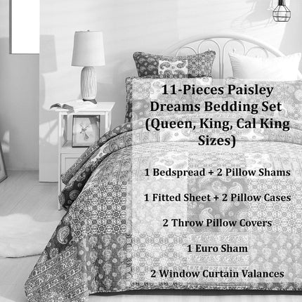 DaDalogy Bedding Bed in a Bag Bundle Set - Bohemian Paisley Dreams Floral Olive Brown Patchwork Bedspread Set (JHW885)