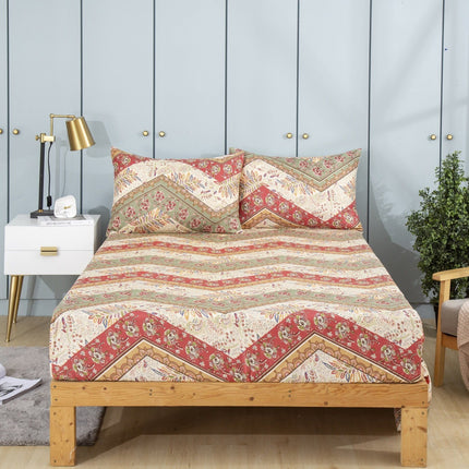 DaDa Bedding Botanical Cranberry Sage Chevron Floral Fitted Bed Sheet w/ Pillow Cases (JHW-924-Fitted)