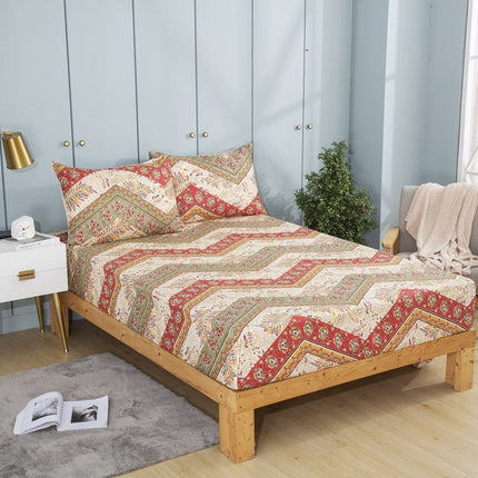 DaDa Bedding Botanical Cranberry Sage Chevron Floral Fitted Bed Sheet w/ Pillow Cases (JHW-924-Fitted)