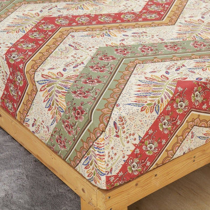 DaDa Bedding Botanical Cranberry Sage Chevron Floral Fitted Bed Sheet w/ Pillow Cases (JHW-924-Fitted)