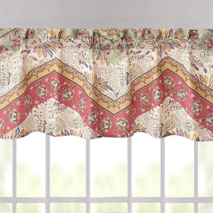DaDa Bedding Rustic Cranberry Sage Chevron Floral Window Curtain Valance - 18" x 52" (JHW-924)