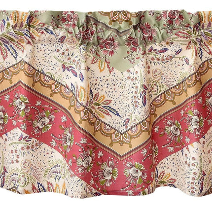 DaDa Bedding Rustic Cranberry Sage Chevron Floral Window Curtain Valance - 18" x 52" (JHW-924)
