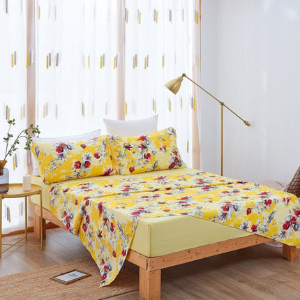 DaDa Bedding Bed in a Bag Bundle Set - Radiant Sunshine Yellow Hummingbirds Floral Bedding Set (JHW-925)