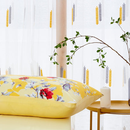 DaDa Bedding Sunshine Yellow Hummingbirds Floral Fitted & Flat Bed Sheets Set (JHW-925)