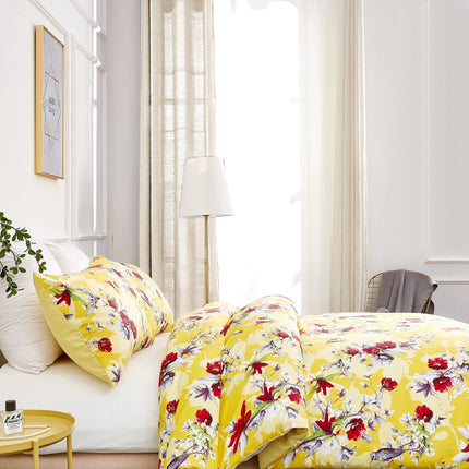 DaDa Bedding Sunshine Yellow Hummingbirds Floral Duvet Cover Set w/ Pillow Cases (JHW-925)