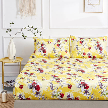 DaDa Bedding Sunshine Yellow Hummingbirds Floral Fitted Bed Sheet w/ Pillow Cases (JHW-925)