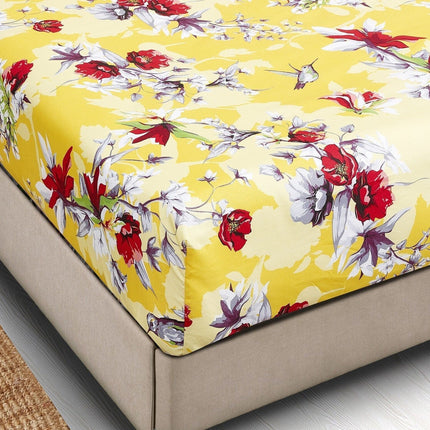 DaDa Bedding Sunshine Yellow Hummingbirds Floral Fitted Bed Sheet w/ Pillow Cases (JHW-925)