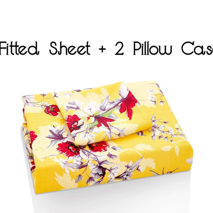 DaDa Bedding Sunshine Yellow Hummingbirds Floral Fitted Bed Sheet w/ Pillow Cases (JHW-925)