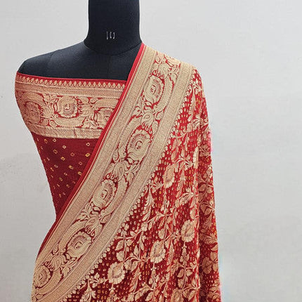 Banarasi Pure Handloom Khaddi Georgette Bandhani Silk Saree