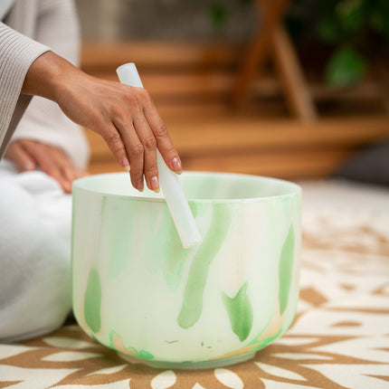 10" Marble Crystal Singing Bowl, F4, Heart Chakra, 432 hz