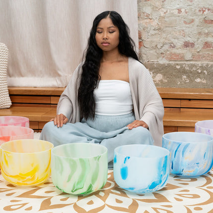 Crystal Singing Bowl Chakra Set, Marble 7-Piece