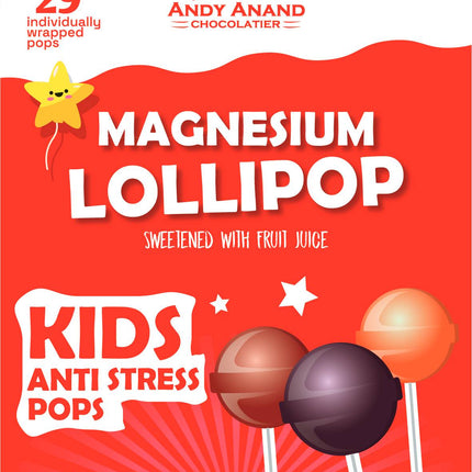 Andy Anand Magnesium Low Calorie Lollipops & Calming Magnesium Sweet & Calm Combo in fruit flavors Kids Magnesium Pops, 8.8 oz - Kids Love Them! Sweetened with real fruit Juice