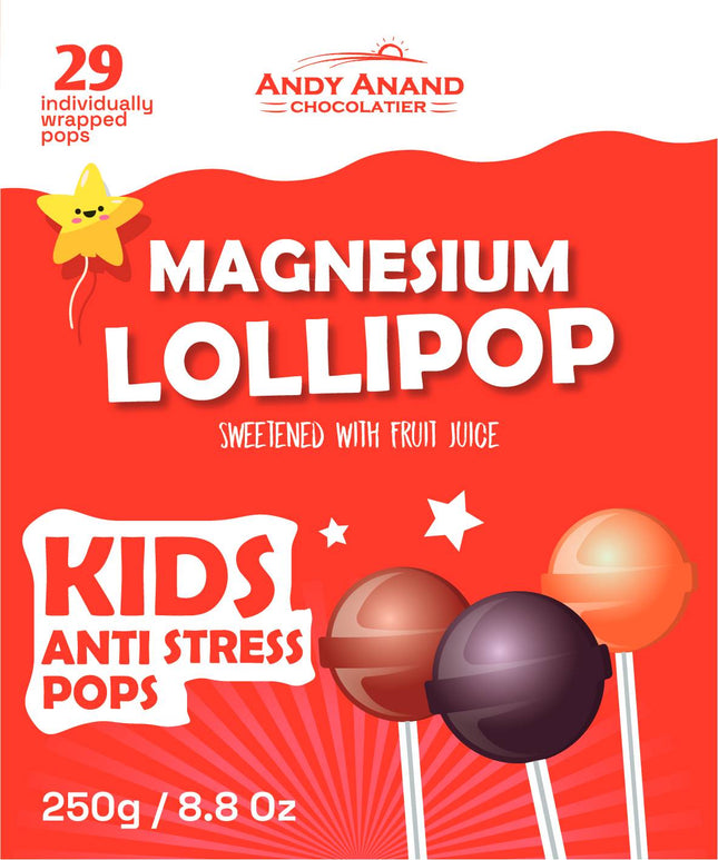 Andy Anand Magnesium Low Calorie Lollipops & Calming Magnesium Sweet & Calm Combo in fruit flavors Kids Magnesium Pops, 8.8 oz - Kids Love Them! Sweetened with real fruit Juice