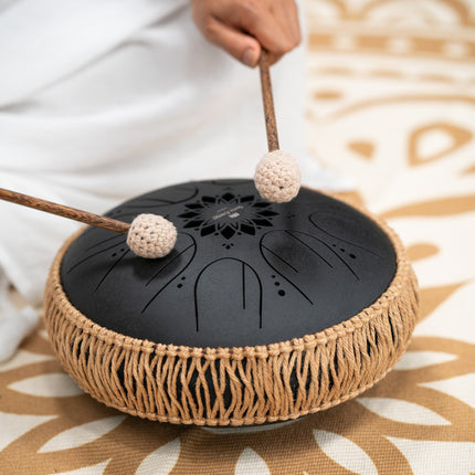 10" Medium Octave Steel Tongue Drum, B Minor, 8 Notes, 432 Hz, Black