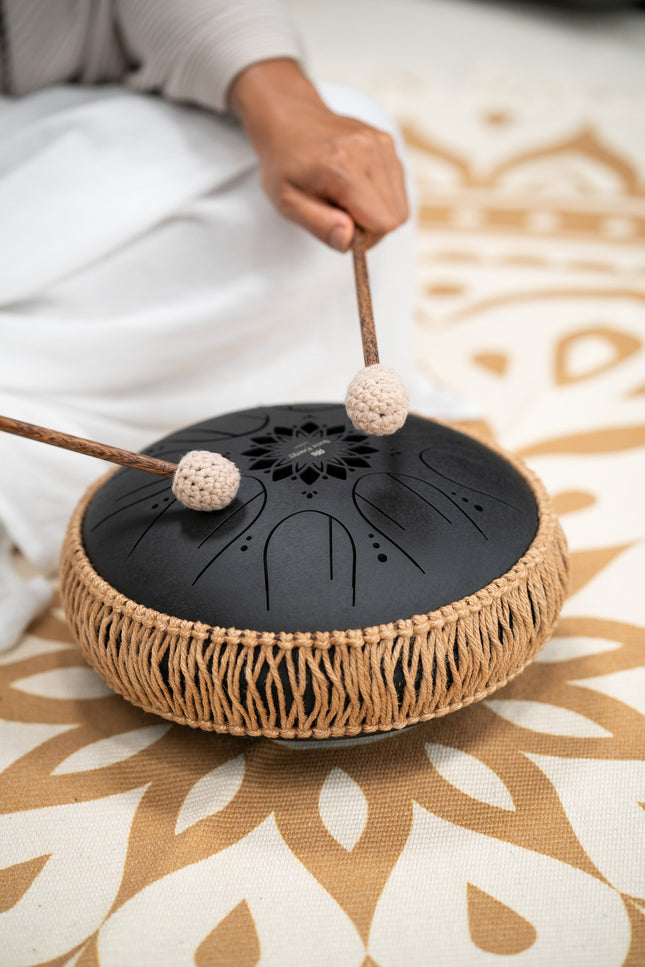 10" Medium Octave Steel Tongue Drum, B Minor, 8 Notes, 432 Hz, Black