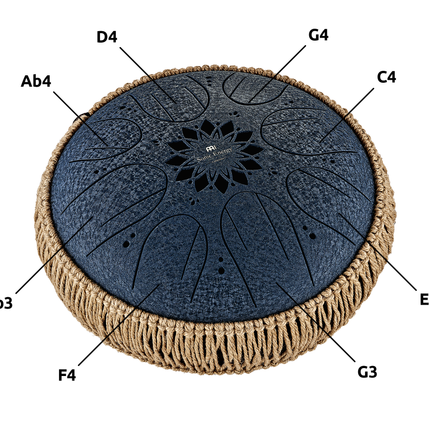 10" Medium Octave Steel Tongue Drum, C Minor, 8 Notes, 432 Hz, Navy Blue