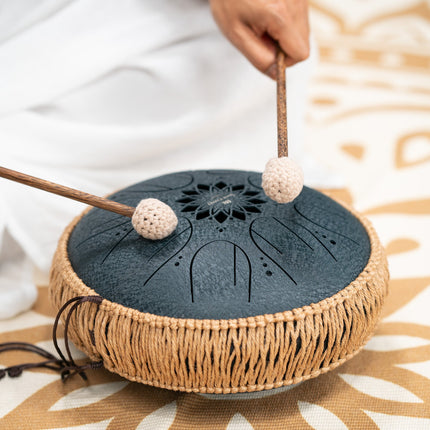 10" Medium Octave Steel Tongue Drum, C Minor, 8 Notes, 432 Hz, Navy Blue