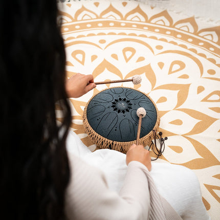 10" Medium Octave Steel Tongue Drum, C Minor, 8 Notes, 432 Hz, Navy Blue