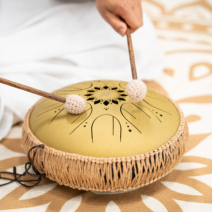 10" Medium Octave Steel Tongue Drum, C Major, 8 Notes, 432 Hz, Gold