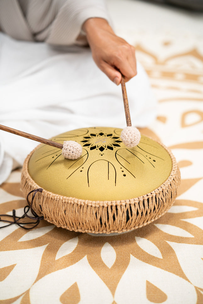 10" Medium Octave Steel Tongue Drum, C Major, 8 Notes, 432 Hz, Gold