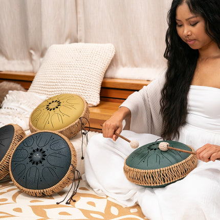 10" Medium Octave Steel Tongue Drum, C Major, 8 Notes, 432 Hz, Gold