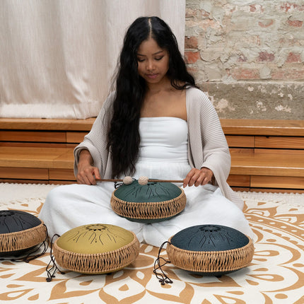 10" Medium Octave Steel Tongue Drum, C Major, 8 Notes, 432 Hz, Gold