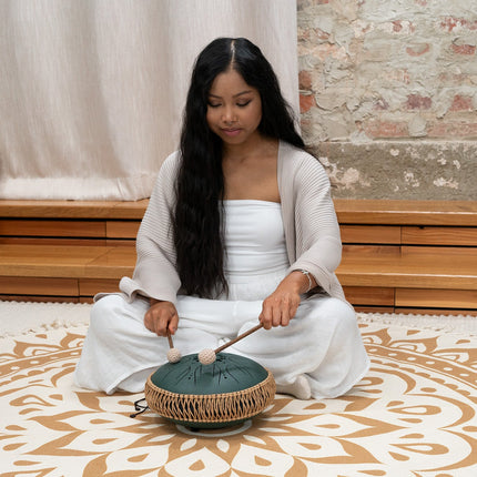 10" Medium Octave Steel Tongue Drum, F# Minor, 8 Notes, 432 Hz, Dark Green