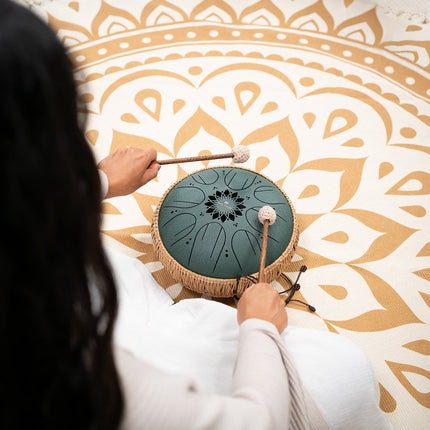 10" Medium Octave Steel Tongue Drum, F# Minor, 8 Notes, 432 Hz, Dark Green