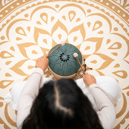 10" Medium Octave Steel Tongue Drum, F# Minor, 8 Notes, 432 Hz, Dark Green