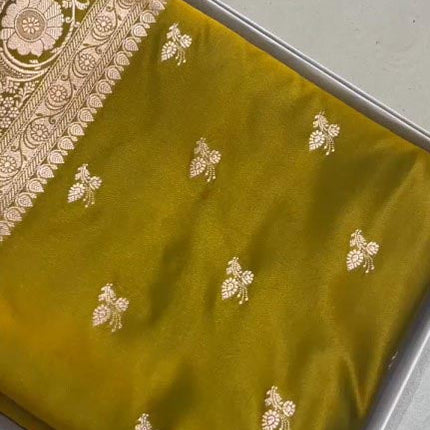 Antique Gold Banarasi Mashru Silk Saree with Zari Work